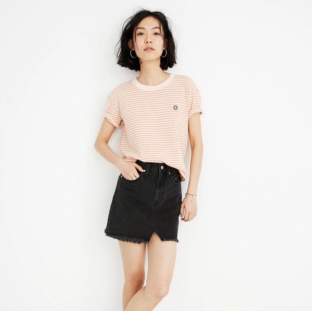Madewell Rigid Denim A-Line Mini Skirt Black Lunar Wash Cutout Edition NEW - Picture 1 of 8